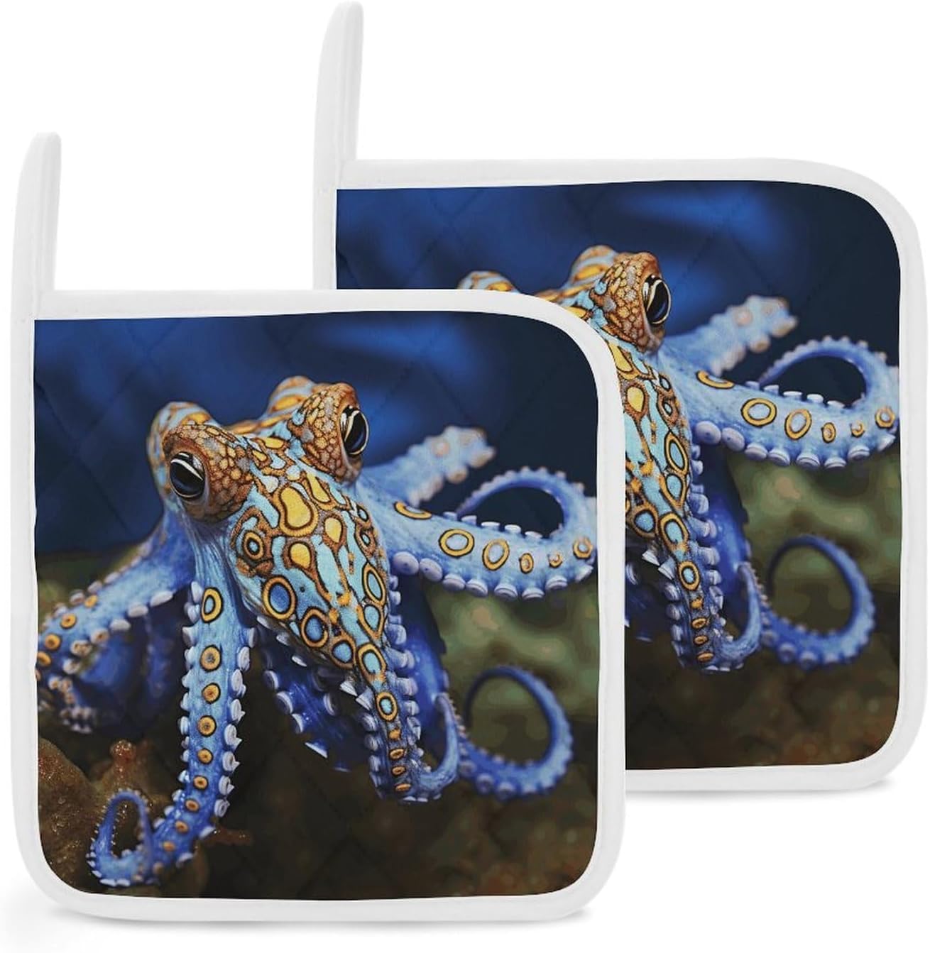 Blue Ringed Octopus Polyester Heat Resistant Pot Pad Non Slip Anti Scald Hot Dish Mat Reusable Table Protector for Kitchen Hot Pot Mat Wear Resistant Heat Proof Table Pad for Countertop Dining Room