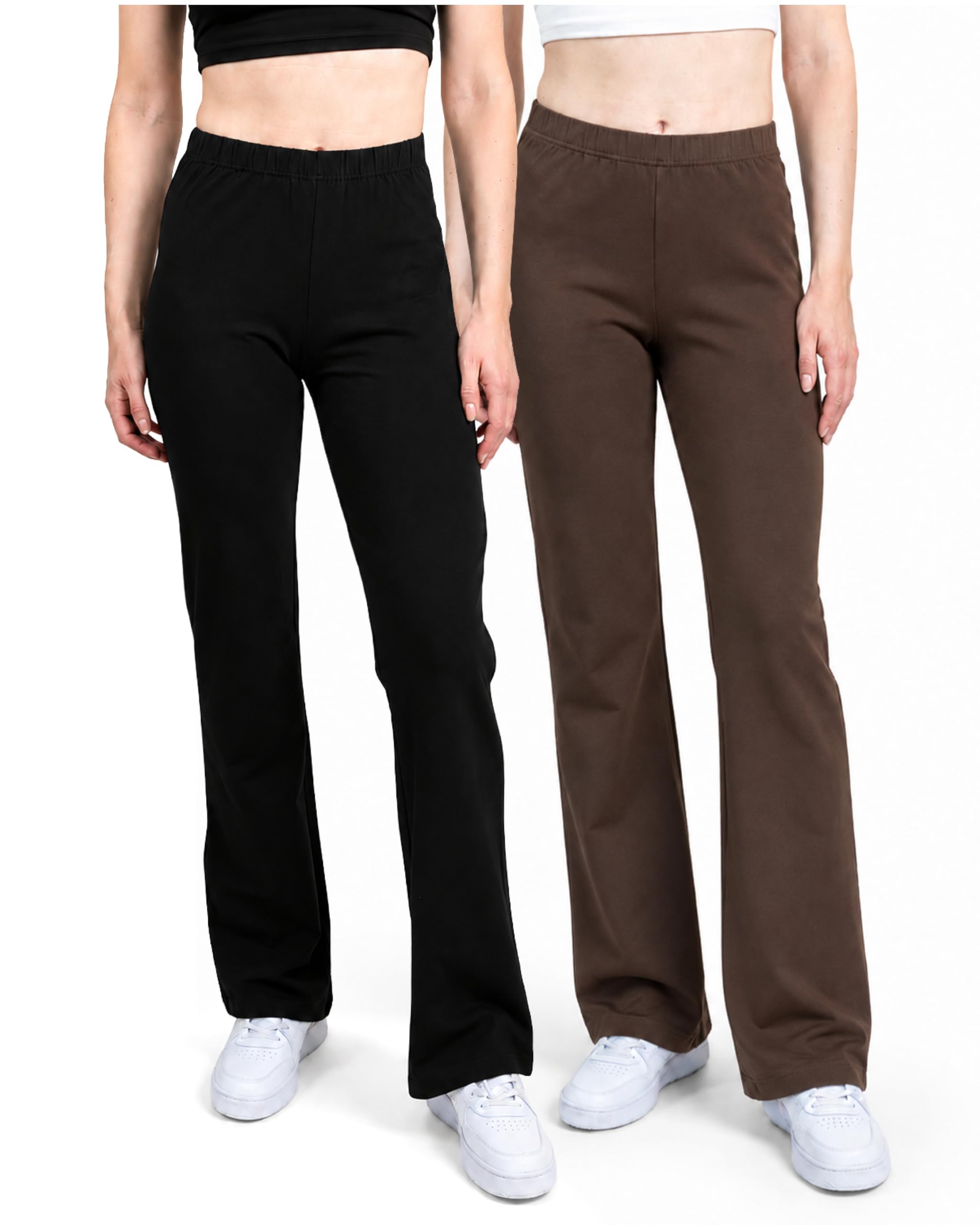 SES Lot de 2 leggings évasés en coton pour femme - Taille 32/34 - 56/58 - Pantalon de jazz confortable à jambe large - Pantalon de yoga pour femme avec taille douce