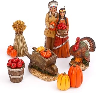 Six Piece Decorative Box Set of Indian Fall Harvest Figurines – Vintage Autumn Tabletop Thanksgiving Native American Decor...