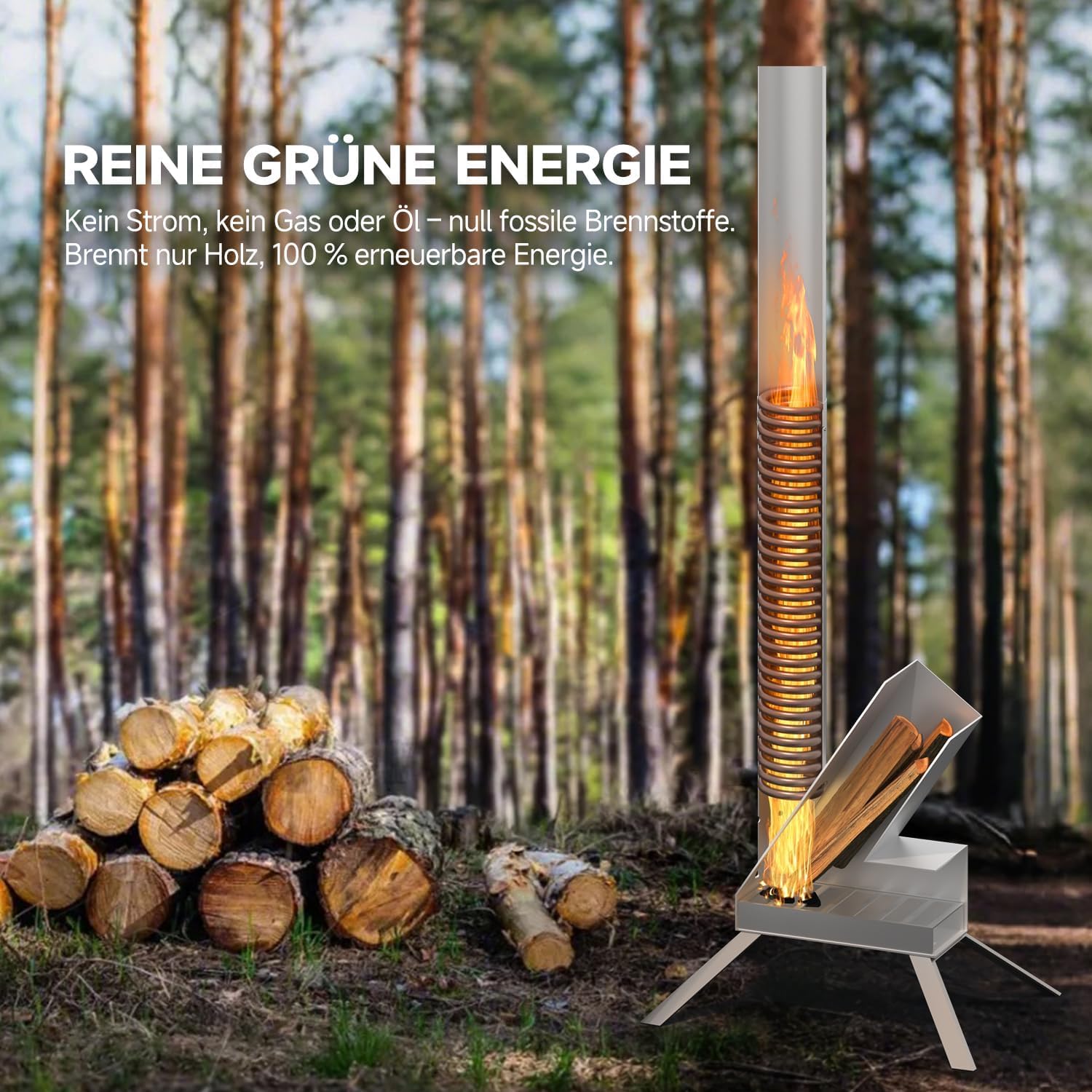 ECOPOOLTECH Outdoor Poolheizung Holz Feuertonne, Tragbarer Brennholz Poolheizung Wärmepumpe, Edelstahl-Heizspirale Wärmetauscher Holzfeuer-Poolheizung für Spas, Badewannen, Schwimmbecken, Whirlpool