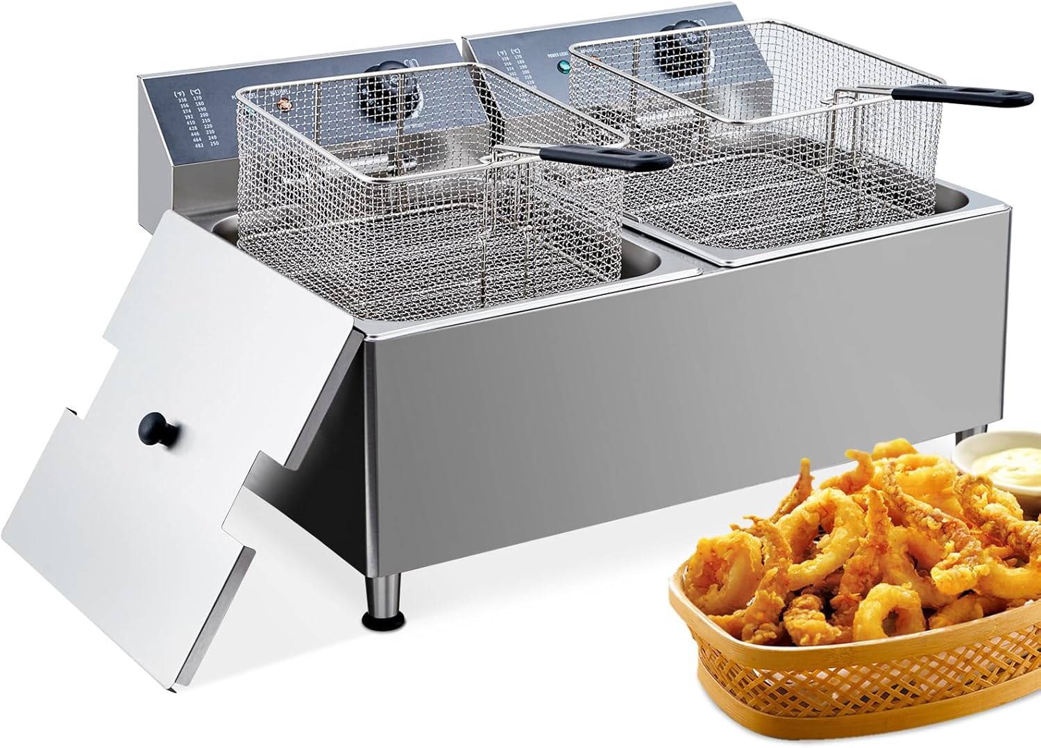 Deep fryers Commercial Deep Fryer 11L x 2, Large Dual Tank Electric Countertop Fryer for Restaurant with 2 Frying Baskets and Lids, 1700W x 2, 120V