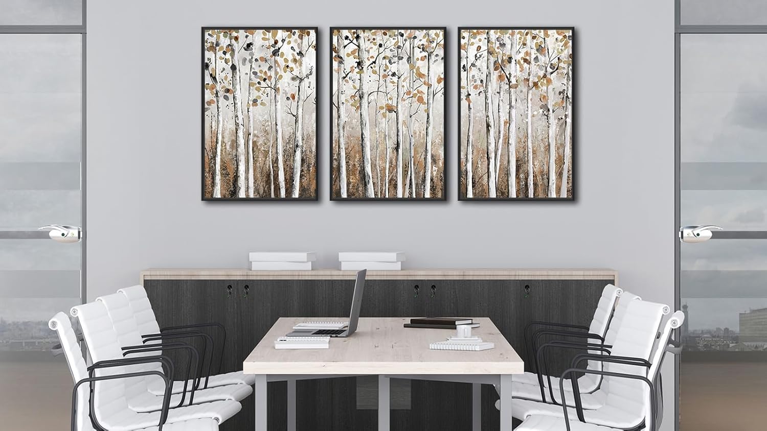 Large Framed Tree Wall Art - Abstract Forest Wall Decor 20"x28" Set of 3 Aesthetic Autumn Birch Painting Prints Modern Brown Plant Canvas Pictures for Living Room Bedroom Office Artwork - Image 9