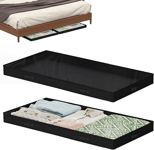 Contenedores de almacenamiento de perfil bajo de 3 pulgadas, sin estructura, organizador de almacenamiento plegable debajo de la cama con tapa y