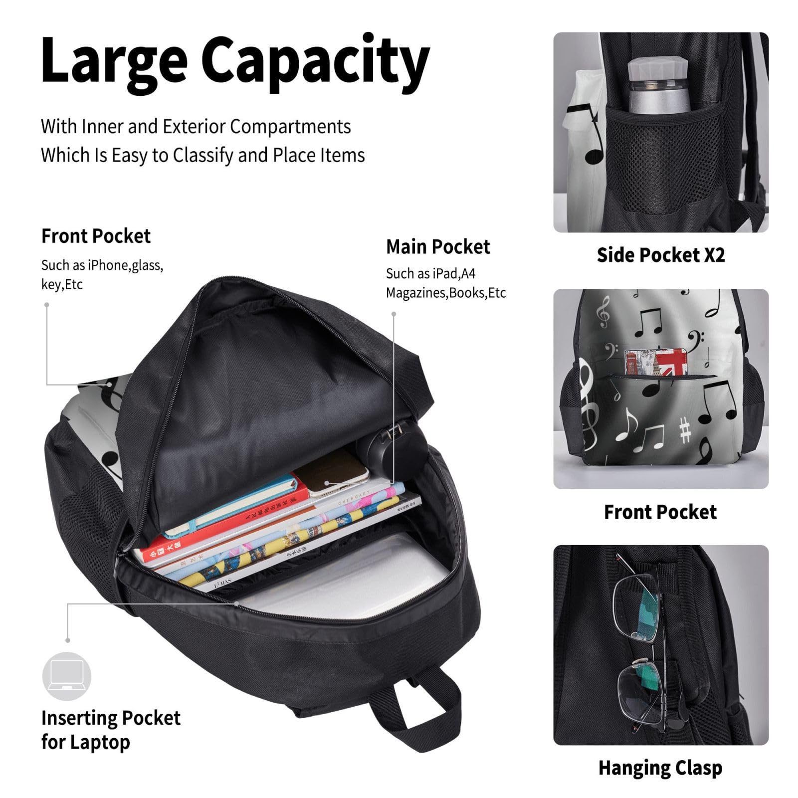 Zaino, borsa portapranzo, astuccio, set da 3 pezzi, per lavoro e
