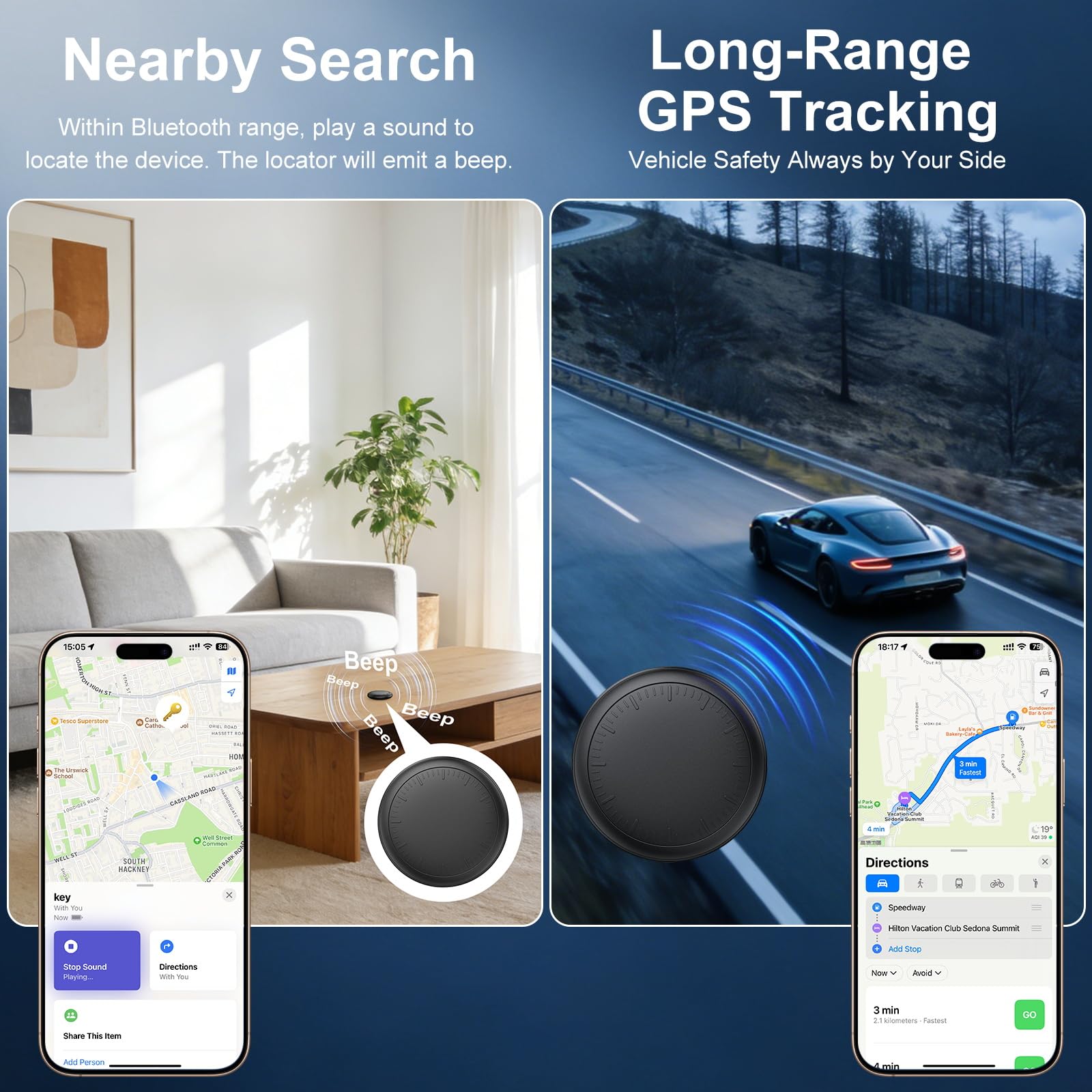 Traqueur GPS pour véhicules compatibles avec iOS et Android, sans abonnement, localisateur magnétique caché de voiture, traqueur GPS de voiture sans frais mensuels, couverture mondiale du suivi de