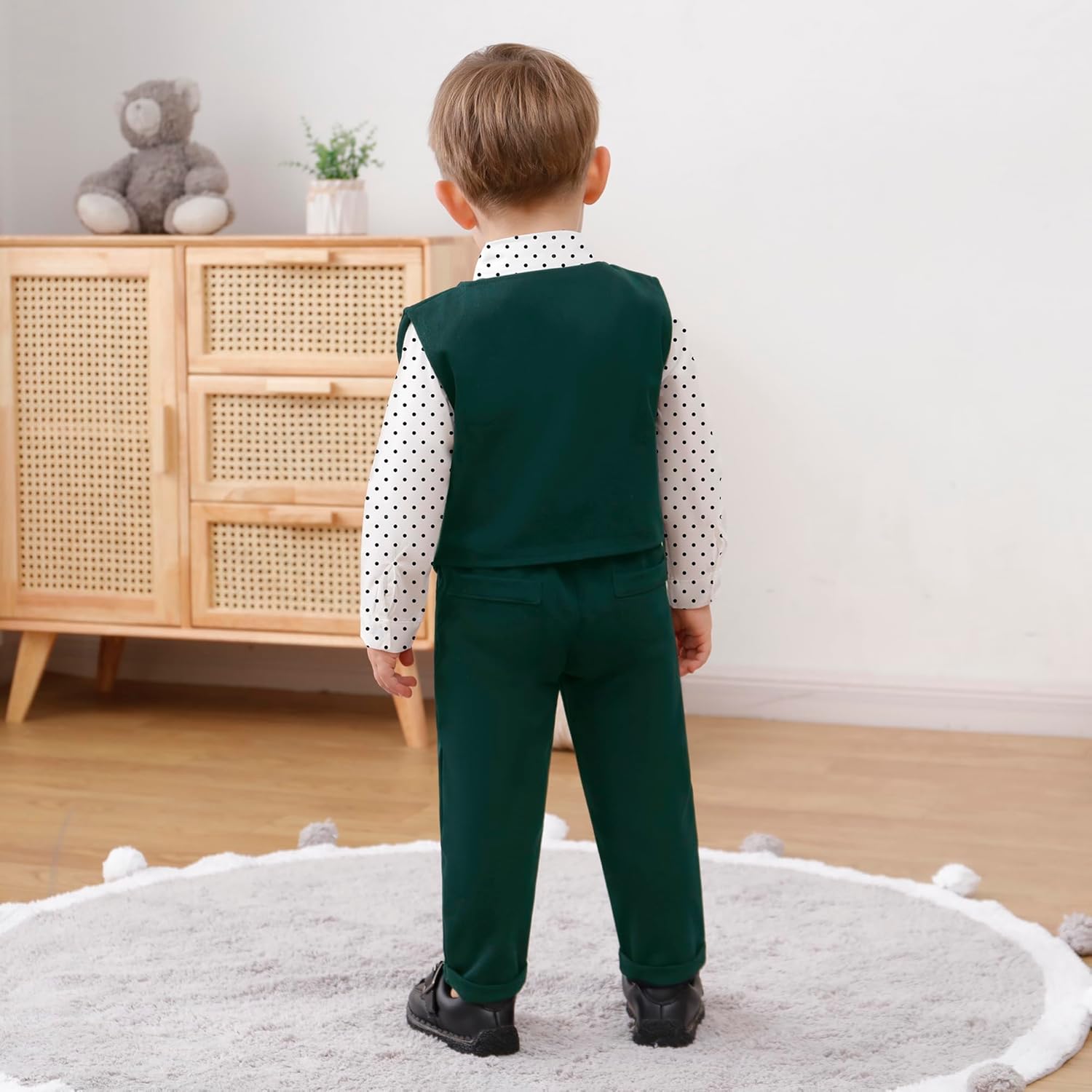 YUEMION Toddler Baby Boy Clothes Suits Gentleman Dress Shirt+Bowtie+Vest+Suspender Pants Boy Formal Wedding Outfits Set 1-5T - Image 4