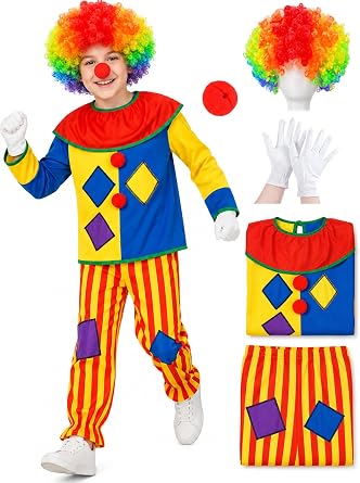 5Pcs Circus Clown Costume Kids Halloween Cosplay Clown Suit Dress up