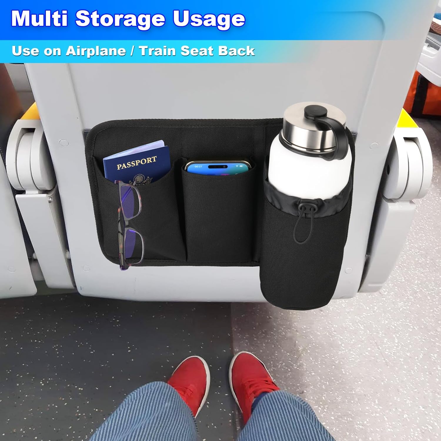 Cosmos Airplane Seat Back Pocket Organizer - Car Seat Pocket Stock Storage Bag & Airline Seat Pocket Hanging Holder Pouch for Holding Water Bottle, Phone, Passport & Flight Travel Essentials - Image 6