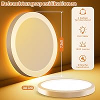 slochi LED Mennyezeti Lámpa 15W 1500LM, Állítható Színhőmérséklet 1800K-6500K, Ultra Vékony Kerek Fehér Mennyezeti Világítás Hálószoba Nappa 3