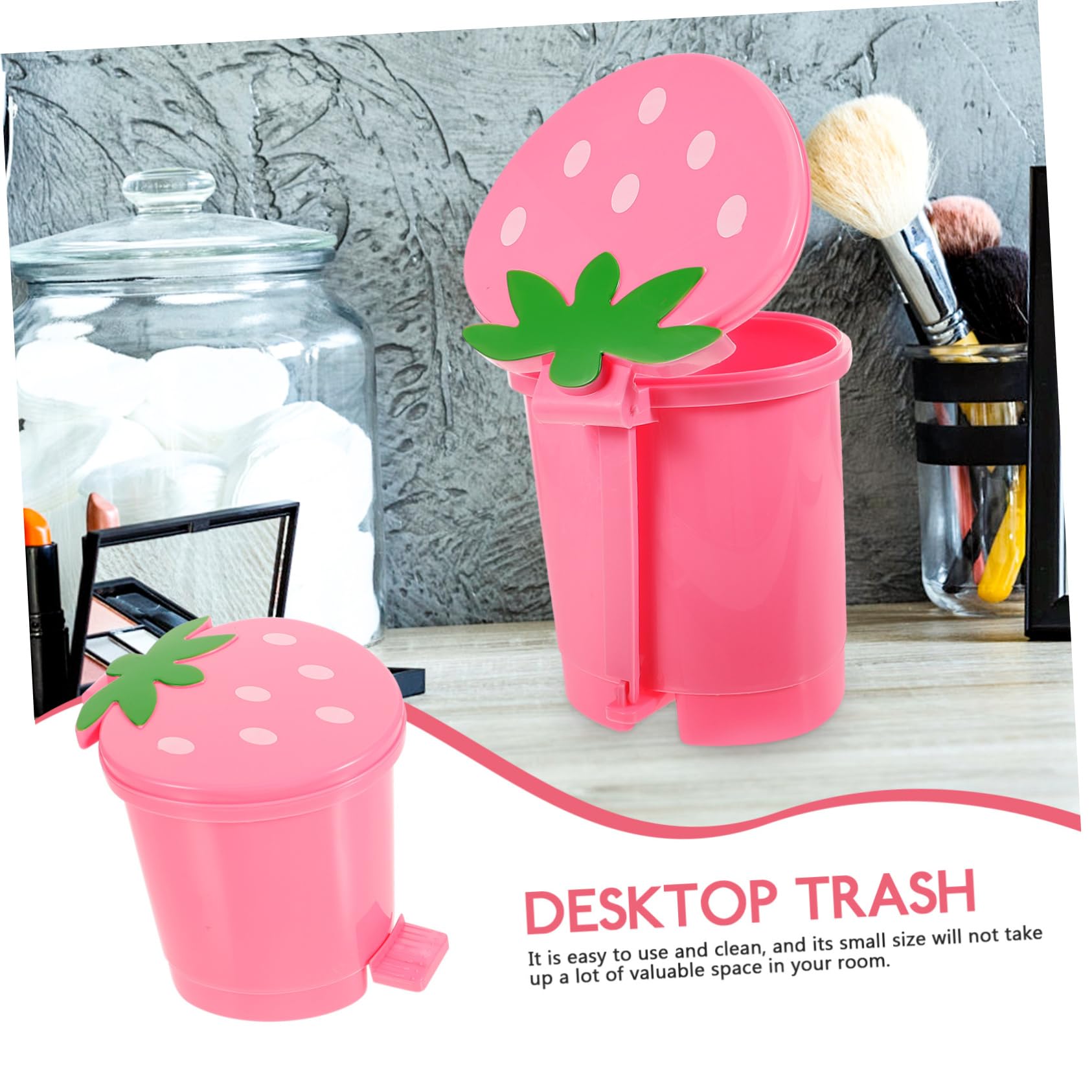 Mini Poubelle Kawaii Rose - Poubelle Bureau Dessin Animé Avec Couvercle 12x20cm