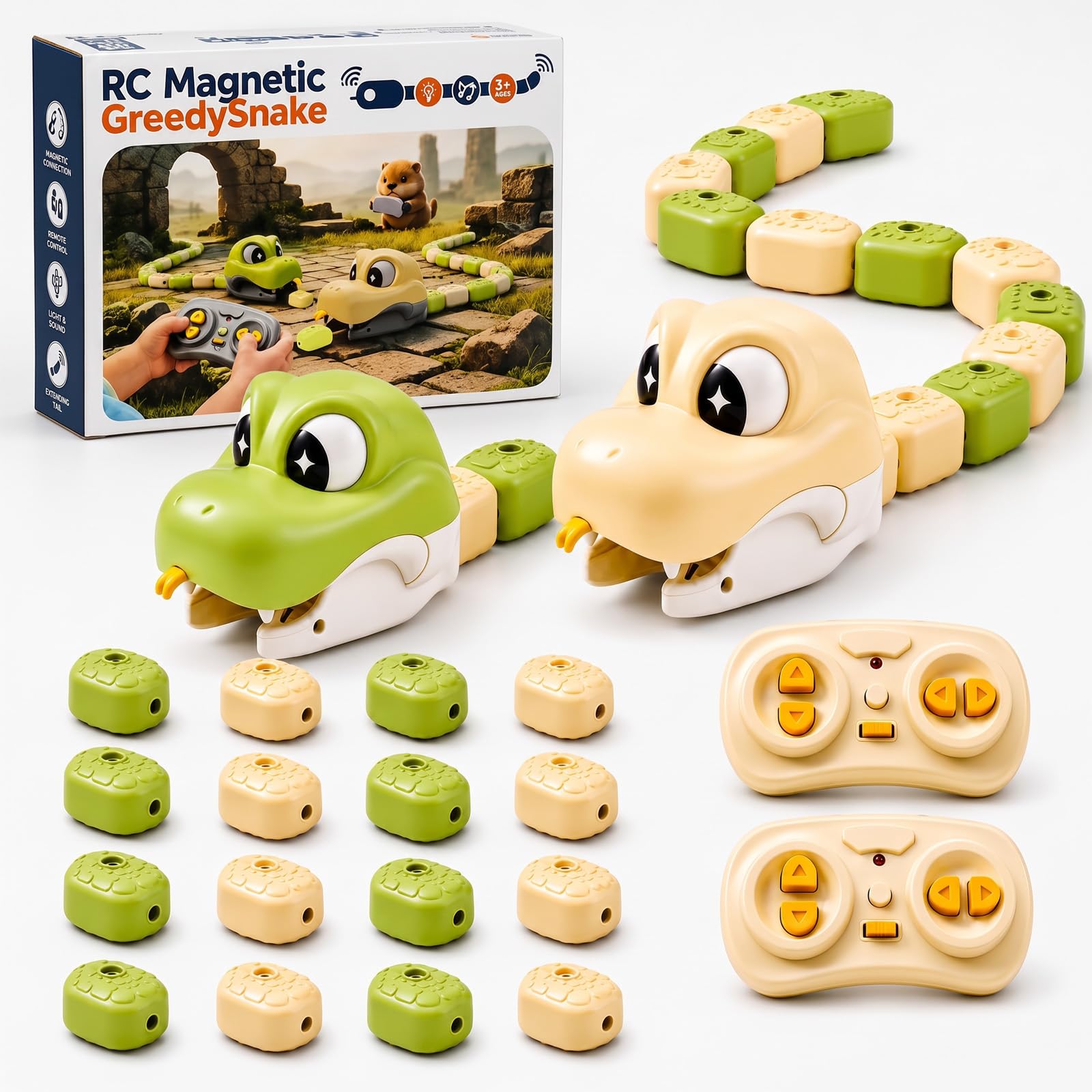 Snake Frenzy Game, Remote Control Magnetic Snake Game, Magnetic Hungry Snakes, Lights & Sounds, USB Rechargeable Interactive Family Board Game for Kids Boys Girls，2pcs