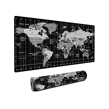Dyazo Large World Map Anti-Slip Extended Desk Mat| Mouse Pad | Water Resistant Mat for Laptop| Computer Size 800 x 300 x 3 mm (Black No Logo) - image, photos