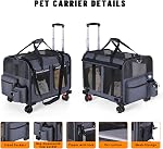 Pet Transporteur avec roues, sac de voyage roulant pour chats et chiens, gris, mesh Windows, poignée télescopique, poches de rangement
