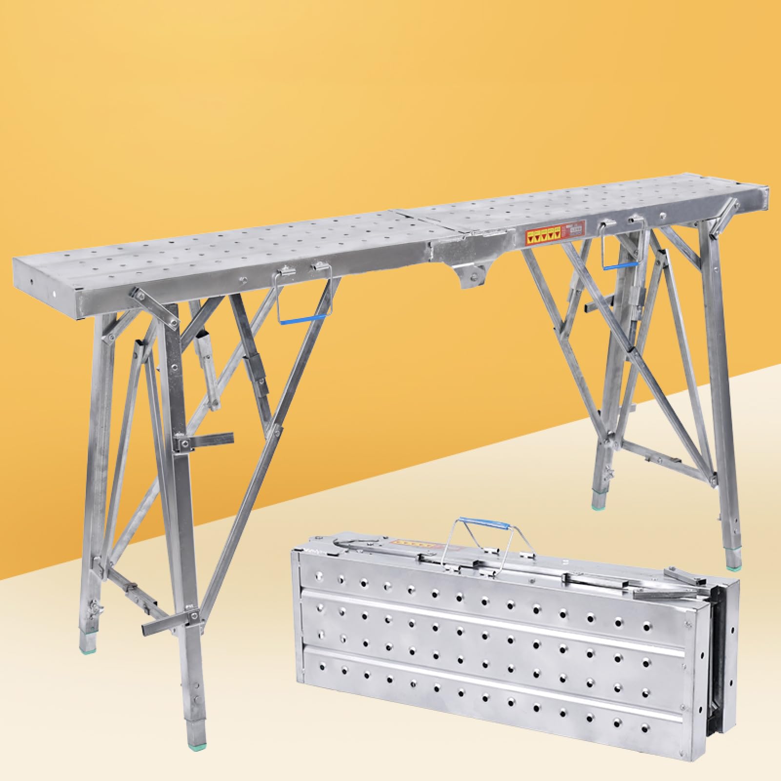Plataforma Plegable portátil con trampilla, andamio de Acero de Altura Ajustable para Trabajos de Pintura de Paneles de Yeso, Mantenimiento del hogar y mejoras del hogar.