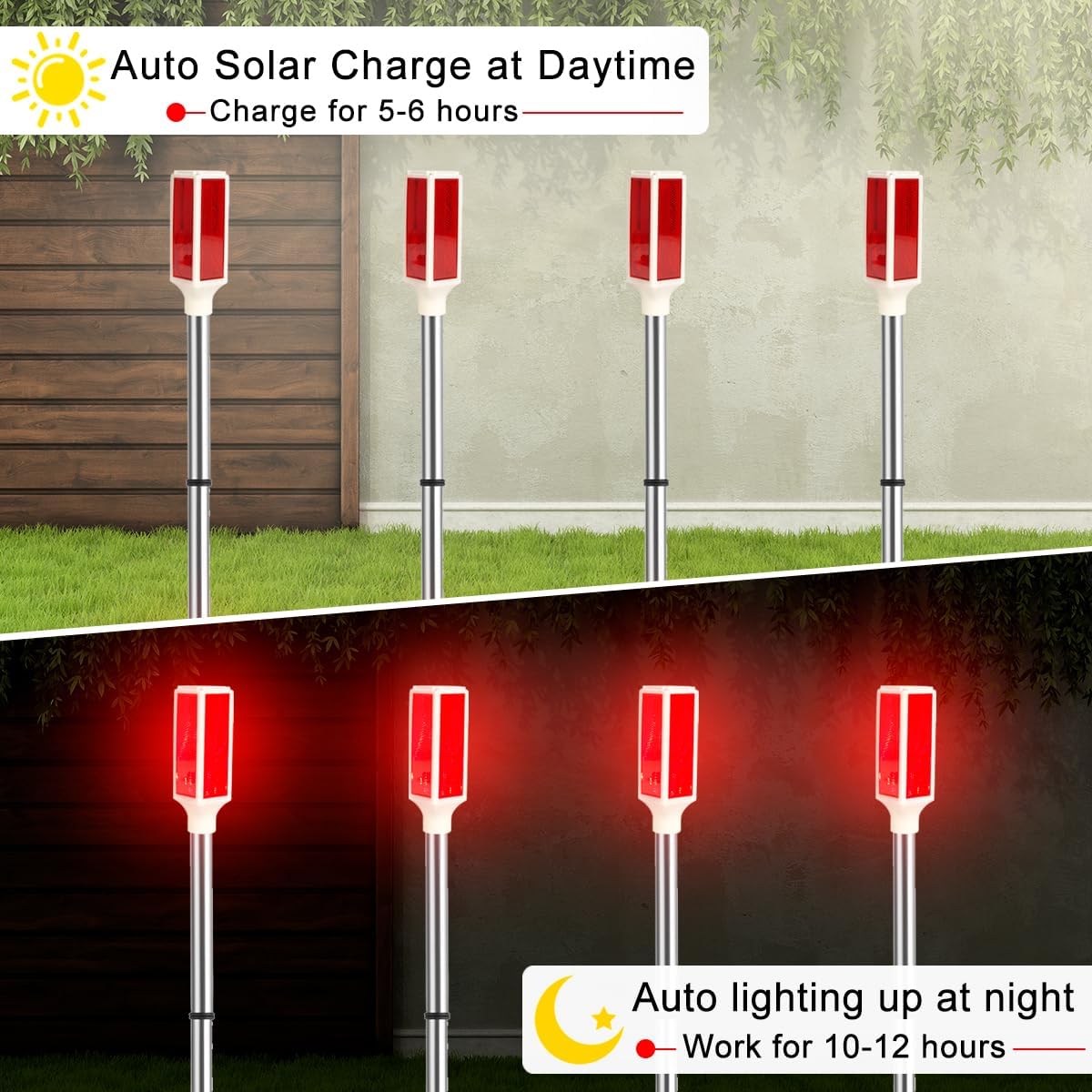 Aolyty Solar Lights Outdoor, Waterproof Driveway Markers Reflective, Warning Flash Light with 2 Lighting Modes, LED Solar Light 4 Pack for Parking Lots, Yard, Sidewalk, Stop Sign, 30 Inches (Red)