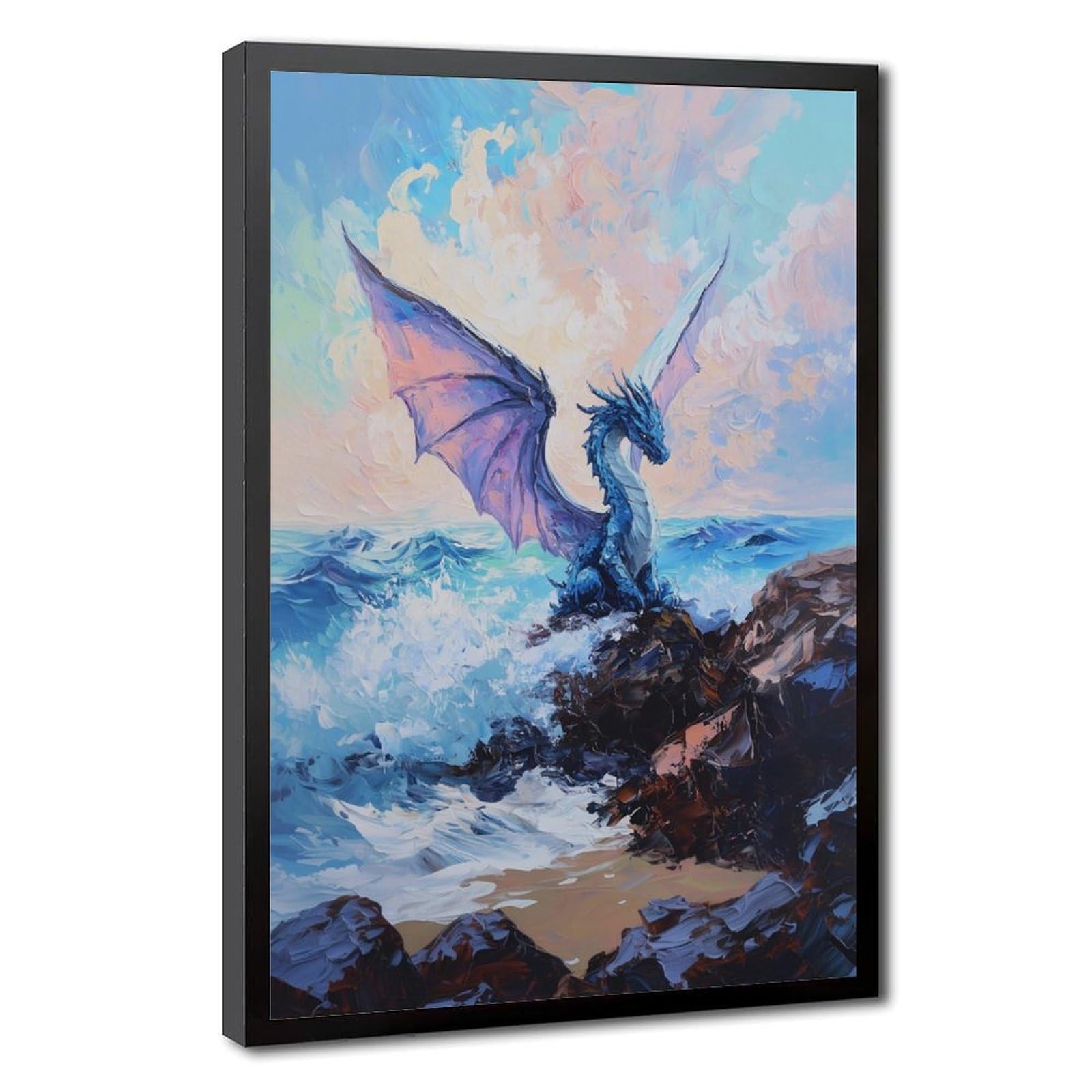 Bareronor Ocean Dragon Fantasy Poster Canvas Poster Bedroom Decor Landscape Office Room Decor Gift 24" L X 36" W