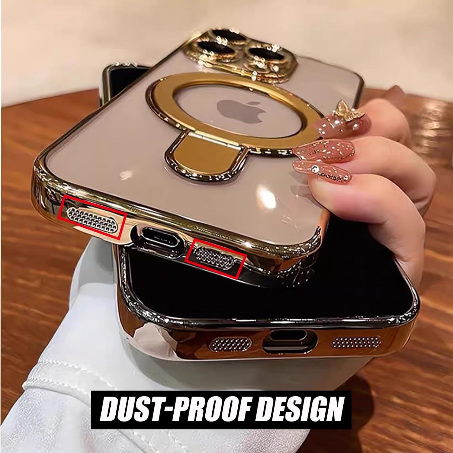 Case for iPhone 13 Pro Max 6.7", Compatible with MagSafe, Luxury Plating Shockproof Clear Phone Cover with Invisible Stand, Full Camera Lens & Screen Protector for Women Girls, Titanium Silver - Image 6