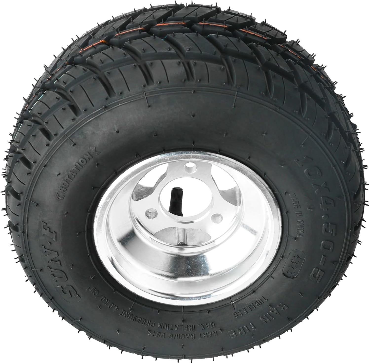 10x4.50-5 Go Kart Tires & Rims (Set of 4) – 5" ATV Rain Tires with 3-Stud 4Ply Tubeless Construction, Perfect for Go Karts, ATVs, UTVs, Lawn Mowers & Drift Trikes