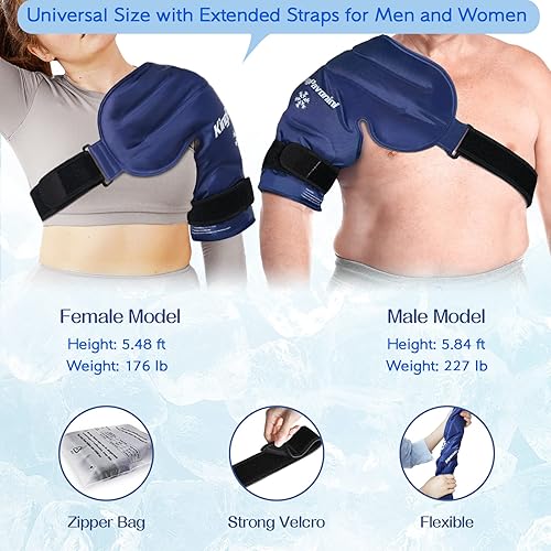 Miniatura 4 de Paquete de hielo XL para hombro para terapia de frío, bolsa de hielo de gel reutilizable para lesiones de hombro, envoltura de hielo de hombro para