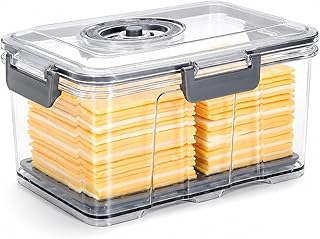 Cheese Container for Refrigerator,Cheese Keeper with Draining Basket & Time Recording,Airtight Cream Block Shredded Storage Box,Sliced,Grated,Cheddar Cheeses Box For Fridge,kitchen Organizer