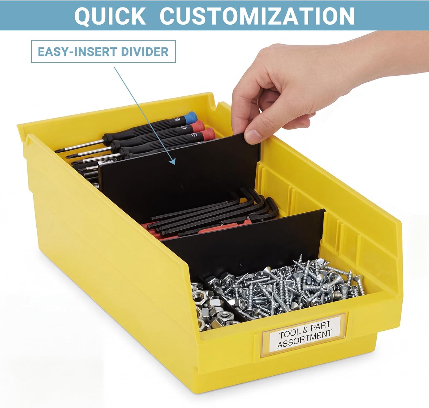 Hoteam 48 Pack Black Shelf Dividers Plastic Dividers for 4" Tall Shelf Bins, Multipurpose Wood Separators Practical Storage Separators for Warehouses, Workshops, Garages, Offices and Retail Stores