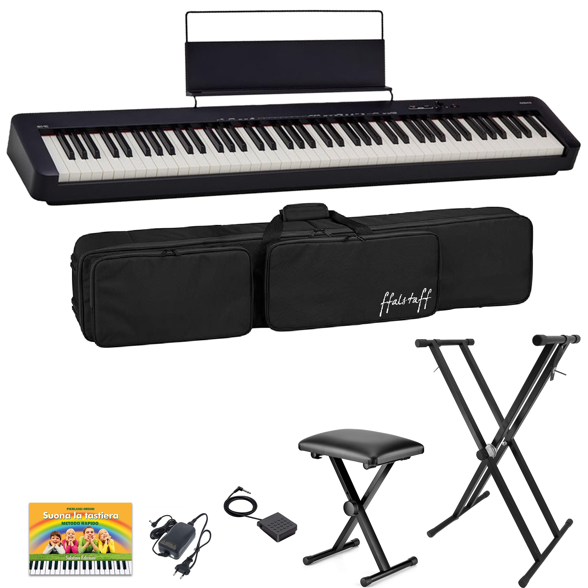 CDP-S110 Piano Digitale 88 Tasti Pesati con borsa semirigida imbottita, stand e panchetta ffalstaff ®, alimentatore originale e pedale, E-Book di melodie celebri per Casio