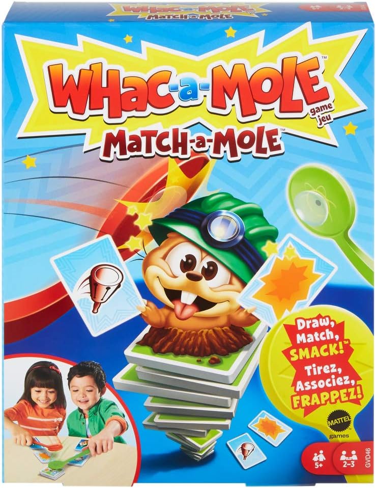 Mattel Games GVD46 - Hau den Maulwurf! Card Game for Children with Mole Swatter for 2 to 3 Players from 5 Years