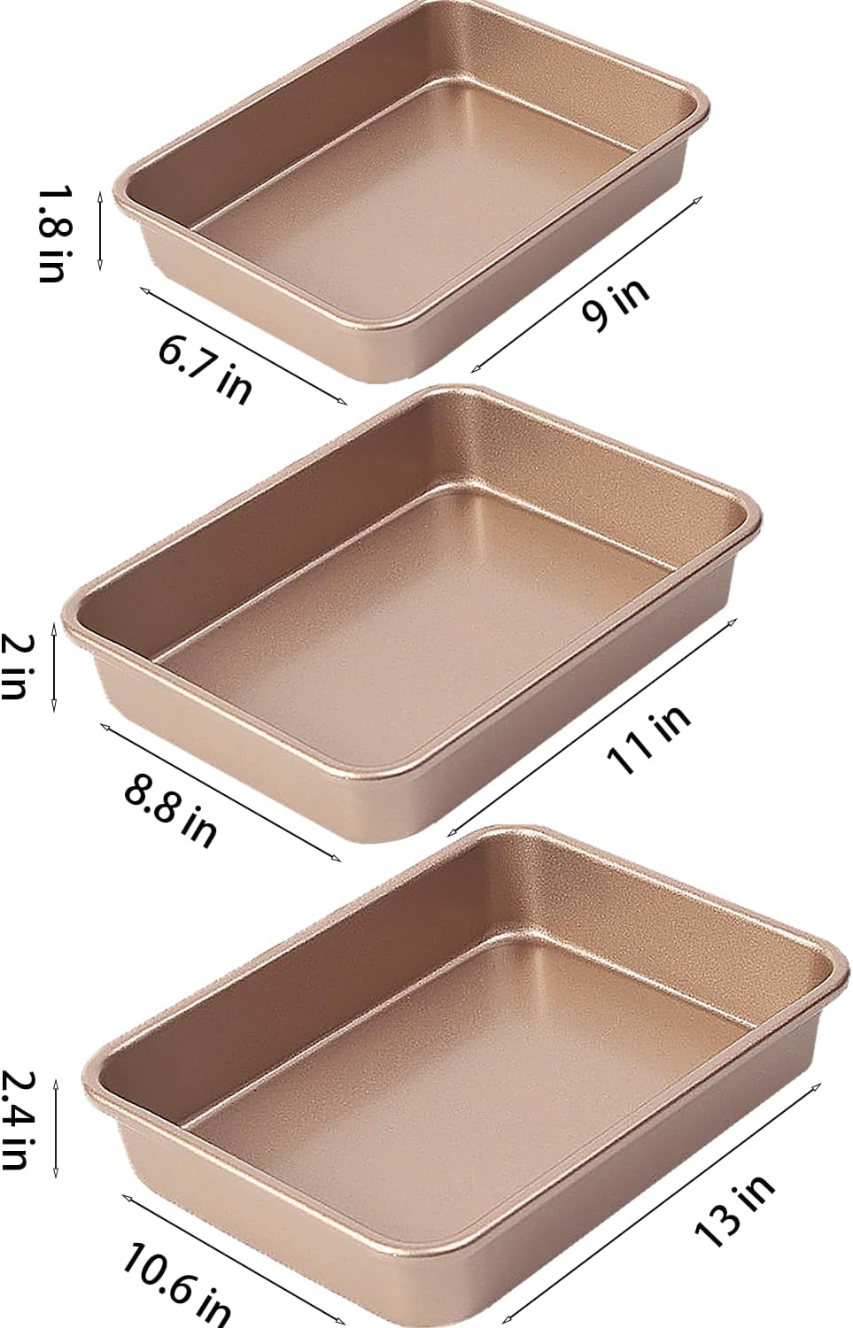 Gold Nonstick Rectangular 3-Piece Baking Pan Set