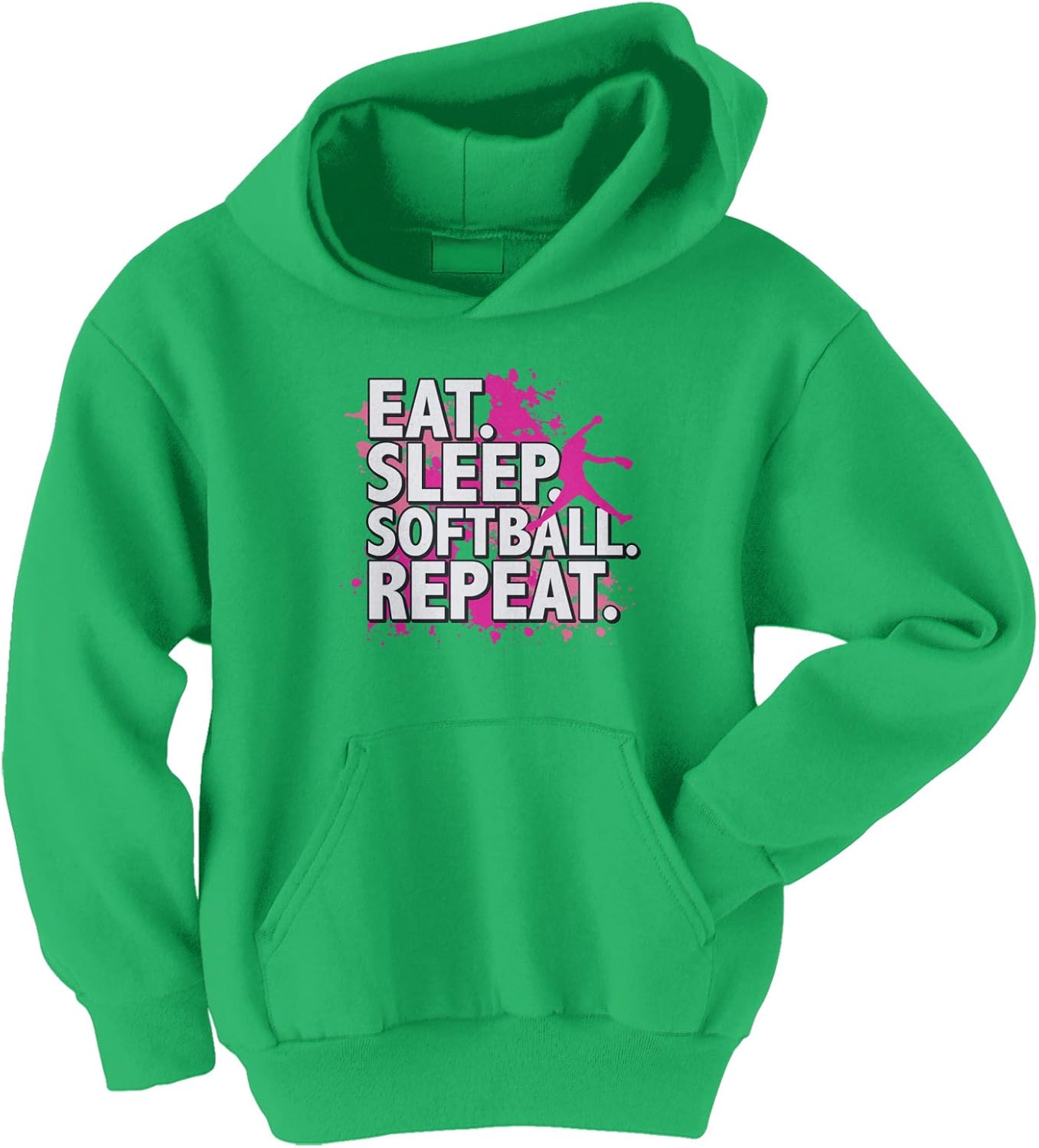 Threadrock Big Girls' Eat Sleep Softball Repeat Youth Hoodie Sweatshirt