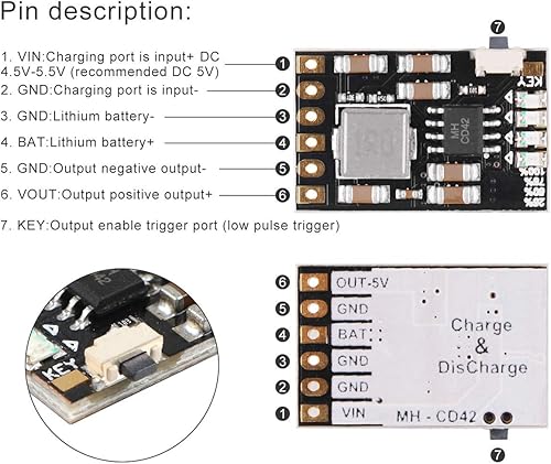 Miniatura 4 de MakerFocus 6 unids 2A 5V descarga de carga módulo integrado 3.7 V 4.2 V para batería de litio 18650 con aumento de carga Módulo de placa PCB de