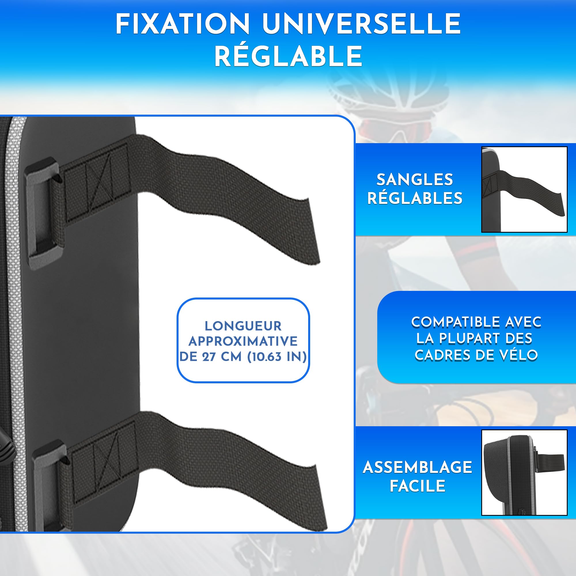 Sacoche Cadre Velo Coque Etanche pour Telephones Portables jusqu'a 7,5" Installation Facile et acces Rapide