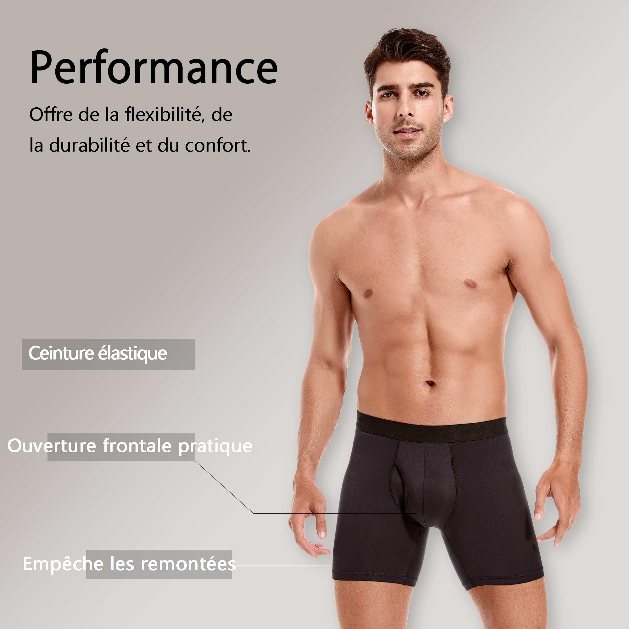 Boxer Homme Sport - sous-vêtements Fonctionnels, Lot de 6 Longs Shorts de Caleçon Homme Respirants avec Ouverture