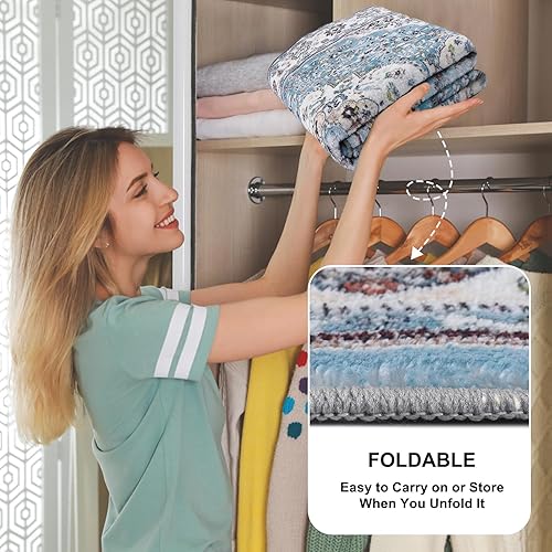 Miniatura 8 de COMSLE Alfombra de lana sintética de 4 x 6 pies para cocina, estilo bohemio, lavable, antideslizante, envejecida, alfombra de piso suave para