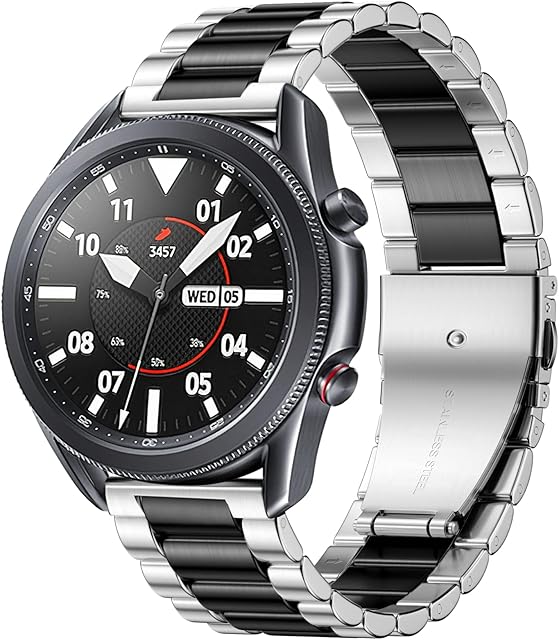 Netolo 22mm Metal Strap Compatible with Samsung Galaxy Watch 3 45mm/Galaxy Watch 46mm/Huawei Watch GT2 46mm/GT2 Pro, Stainless Steel Strap Compatible for Samsung Gear S3 Frontier/Classic, Black/Silver
