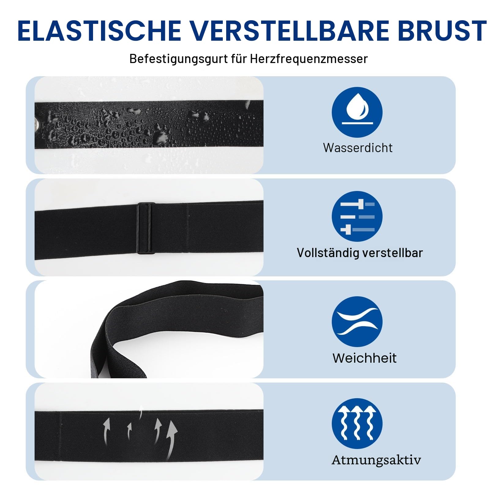 Cardio-Gürtel verstellbar (70 cm bis 105 cm) für Herzfrequenzsensor, Bluetooth Ant+ Cardio-Gürtel, kompatibel mit Garmin, Wahoo, Polar H10 H9, Coospo, Magene, Bryton, Livlov