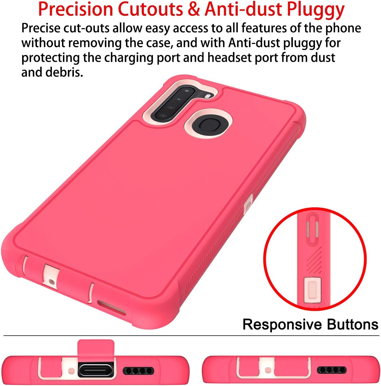 PhuLok Samsung A21 Case,Galaxy A21 Case,with HD Screen Protector,Heavy Duty Armor Shockproof Sports Anti-Scratches Non-Slip Bumper Rugged Case for Galaxy A21 (Hpt Pink/Rose Gold)