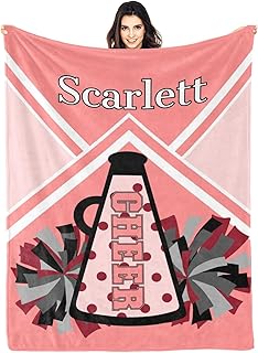 Zaaprint Cheerleaders Cheer Pink Black Personalized Blankets with Name Customized Baby Blankets for Girls Boys Adults Kids Day Gift(50x60 inch)