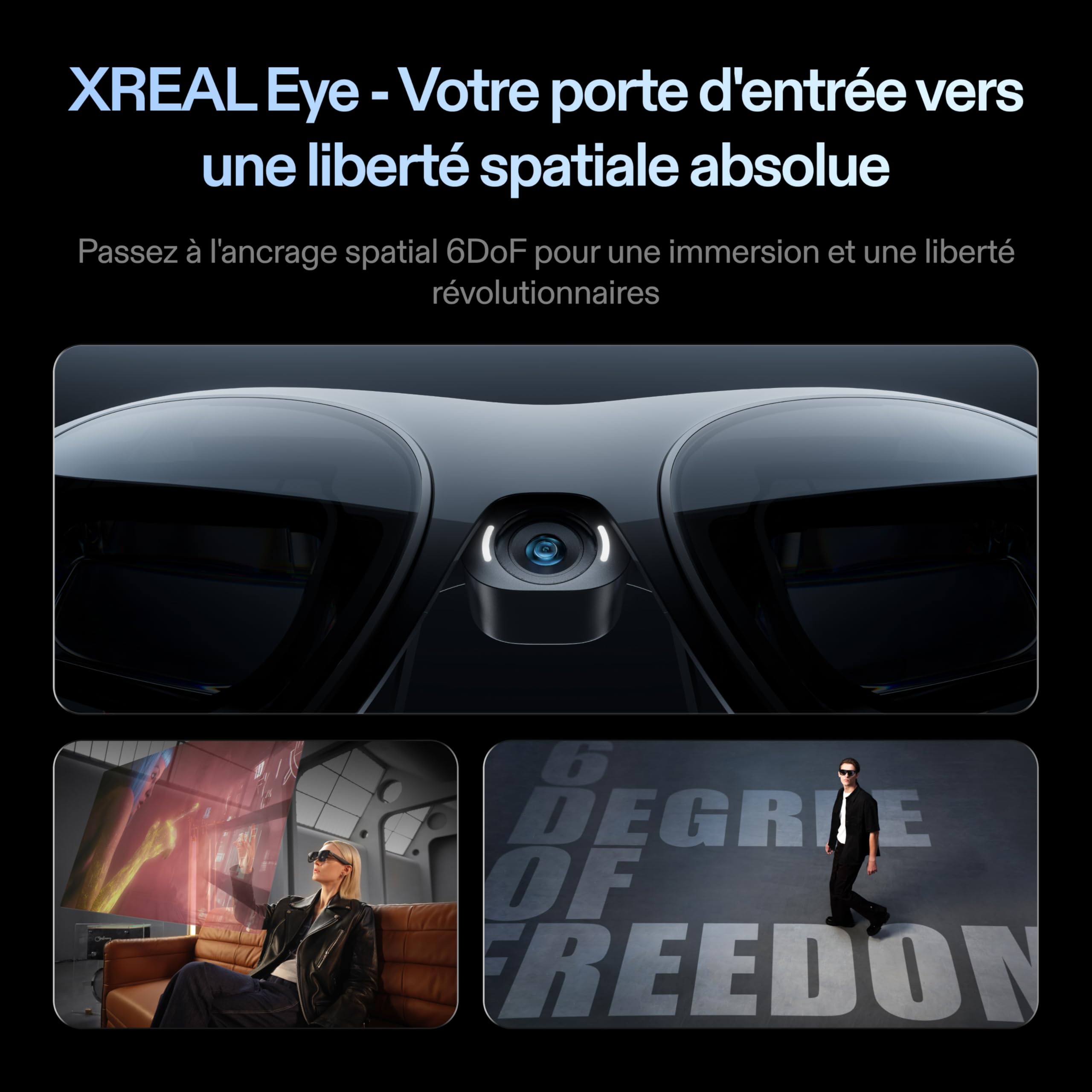 XREAL One Pro AR Lunettes, Réalité Augmentée Puce X1,REAL 3D,XR Glass 3DoF Natives,Optique X-Prism 57° FOV, Écran HD171" 120Hz,pour iPhone17/16/15,SteamDeck,USB‑C DisplayPort Appareils,M(IPD57–66mm)