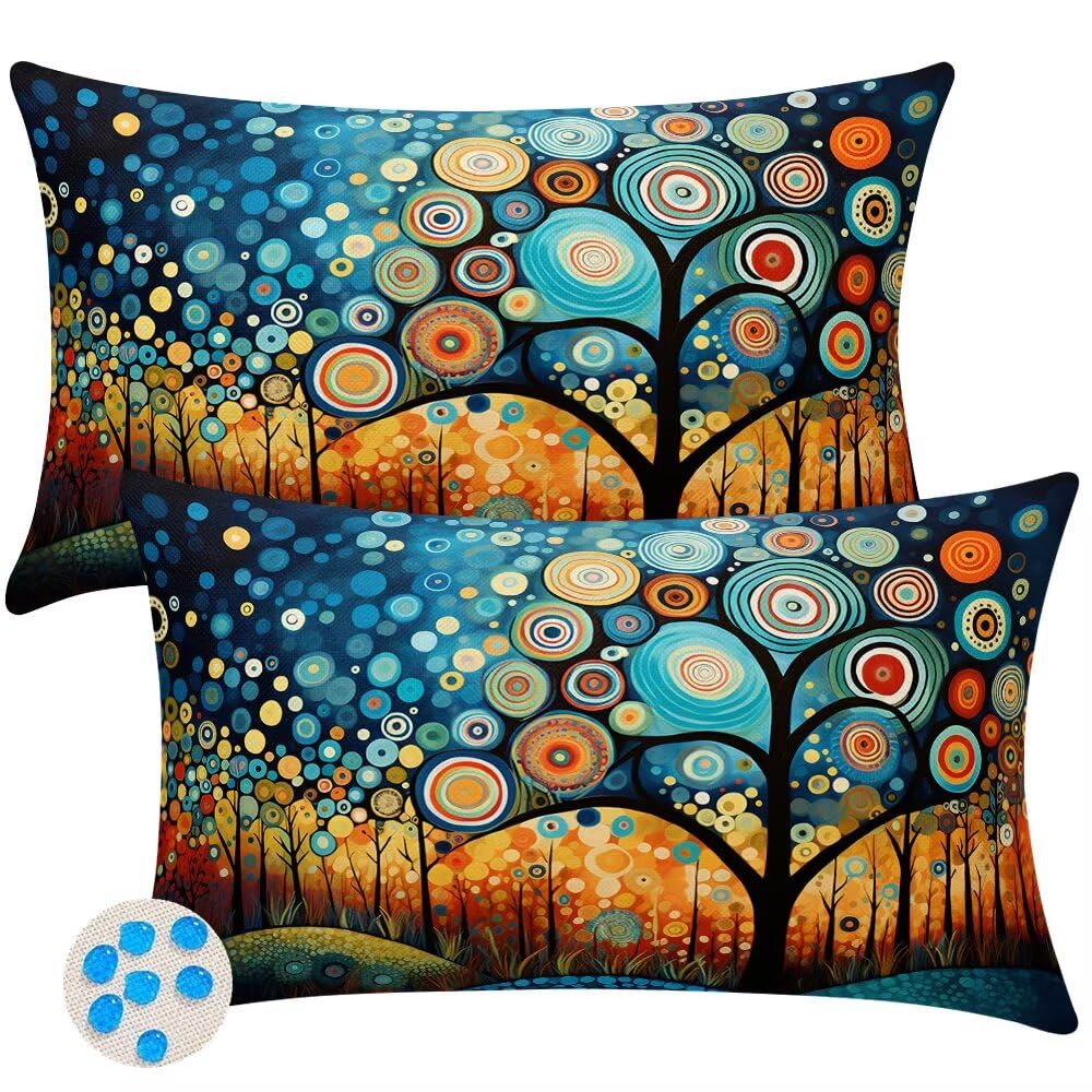 Outdoor Cushions Waterproof Cushion Covers 35cm x 55cm Pack of 2 Retro Garden Cushion Cover Abstract Tree Throw Pillow Covers 14 x 22 Inch Outdoor Pillowcase for Garden Furniture Living Room -SC356