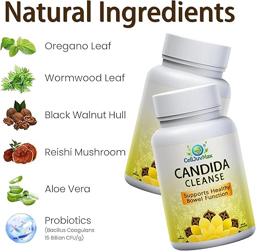 Miniatura 7 de BENIX Candida Cleanse - Suplemento de apoyo intestinal a base de hierbas con orégano, ajenjo y nogal negro  Mezcla de ácido caprílico para el