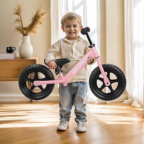 Miniatura 3 de Bicicleta de equilibrio de 12 pulgadas para niños de 2 a 5 años, bicicleta sin pedales con asiento ajustable sin herramientas, montaje rápido,