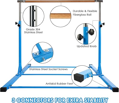Miniatura 2 de Dai&F Barra de gimnasia para niños, barras de gimnasia de 3 a 5 pies para el hogar con 1-11 niveles de altura ajustable, barra de entrenamiento