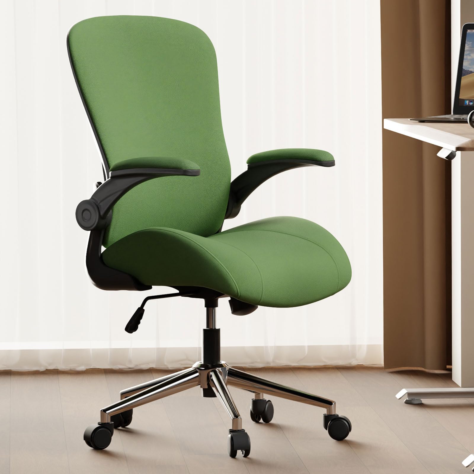 Green Ergonomic Office Desk Chair Soft Fabric Thickened Curved seat Cushion with Adjustable Lumbar Support Perfect Blend of