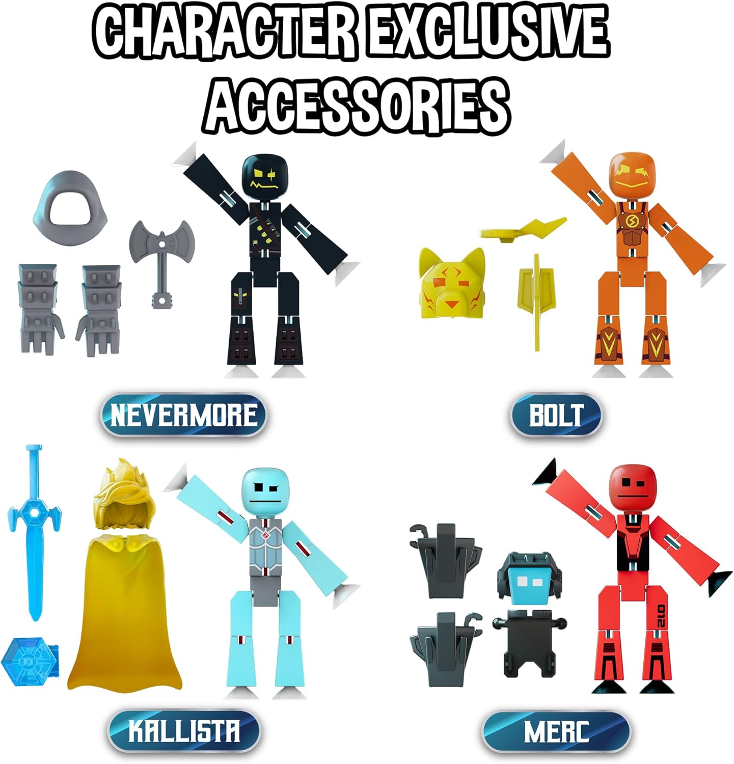 Zing StikBot Legendz Series 2 - Includes MERC, Doctor Nevermore, Bolt, Kallista - Collectible Action Figures and Accessories, Stop Motion Animation, Ages 4 and Up