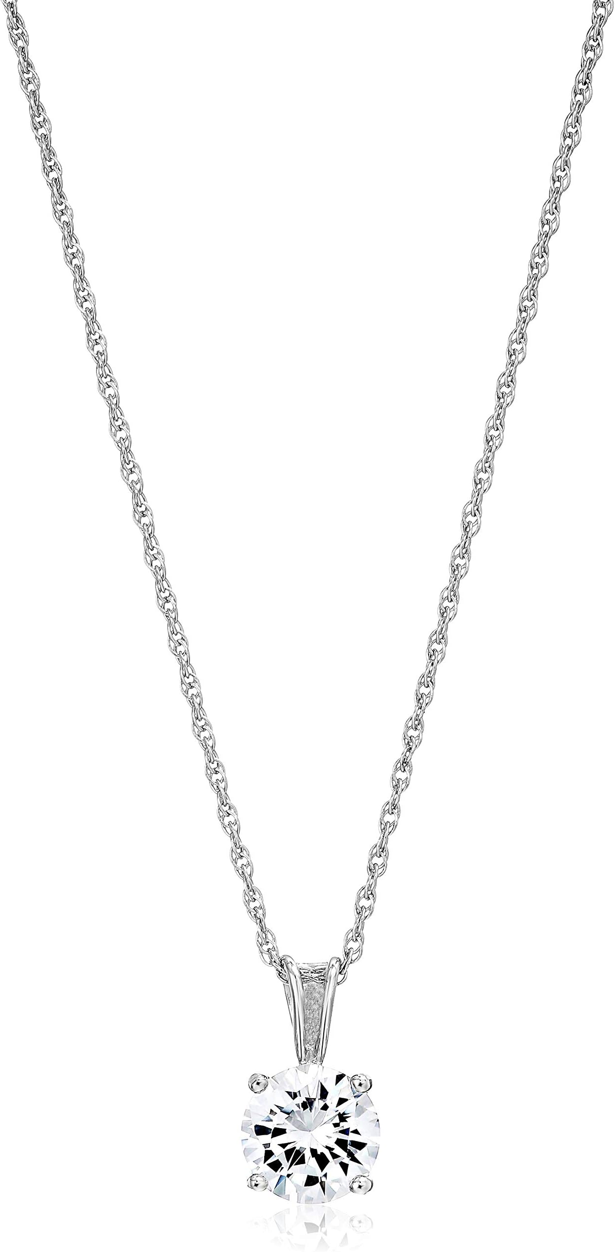Plated Sterling Silver Cubic Zirconia Round Cut Solitaire Pendant Necklace, 18"