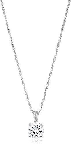 Tienda Essentials Collar con colgante de solitario de corte redondo de plata de ley chapado en circonita cúbica 18 pulgadas