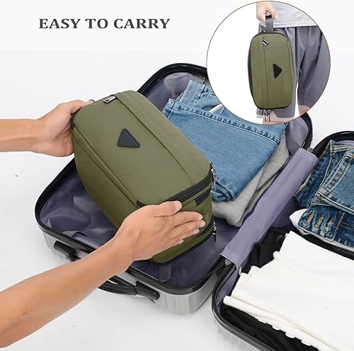 Miniatura 7 de CROCOD Neceser de viaje para hombre, organizador de artículos de aseo de cuero, kit Dopp para hombre, resistente al agua, bolsa de afeitar para