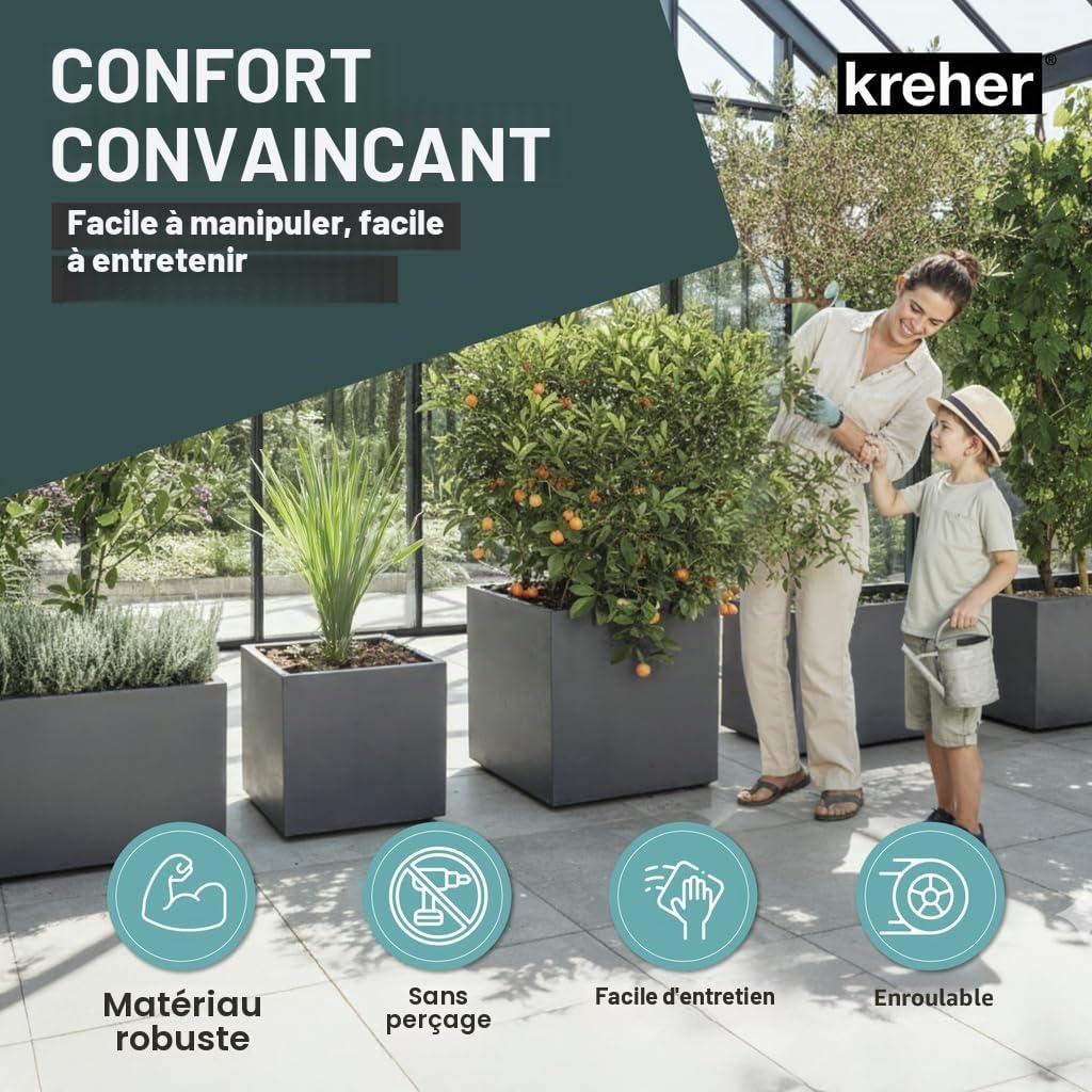 Kreher XL Jardinière Millennium en différents formats et couleurs. Magnifique aspect pierre naturelle en brun, beige, anthracite ou gris! En plastique robuste! (80 litres Anthracite)