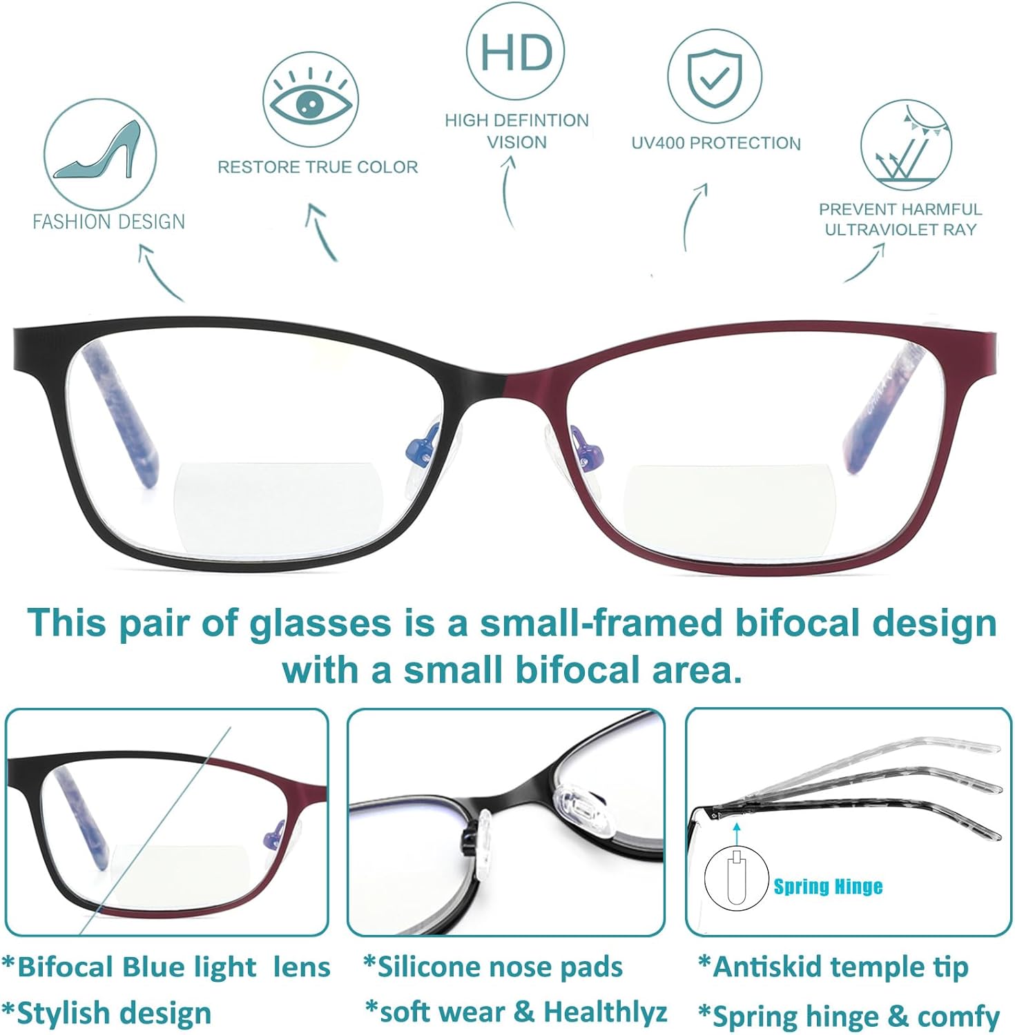 Small Bifocal Reading Glasses Women Blue Light Computer Reader Clear Top Cateye Ladies Designer Stylish Eyeglasses - Image 2
