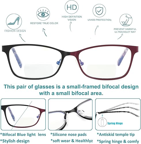 Miniatura 2 de Gafas de lectura bifocales pequeñas para mujer, con luz azul, lector de computadora, parte superior transparente, Cateye para mujer, gafas elegantes